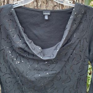 Rafaella Black 3/4 Sleeves Sequin Cowl Neck Top Women’s M